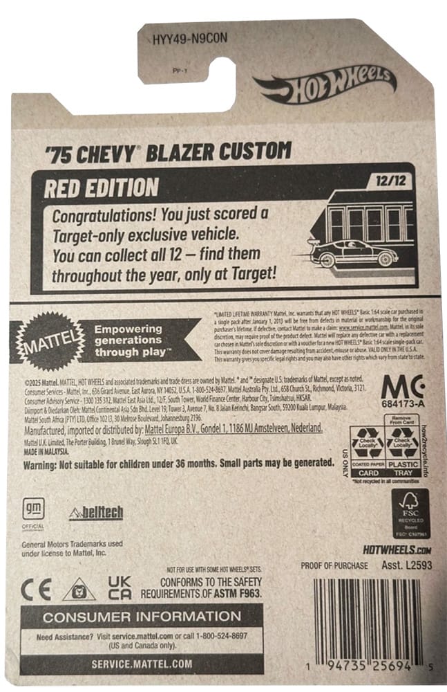Hot Wheels 2025 Target Red Edition '75 Chevy Blazer Custom