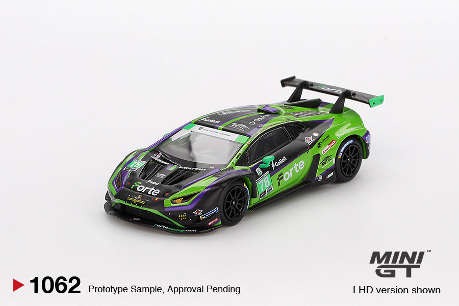 MINI GT #1062 Lamborghini Huracán GT3 EVO2 #78 Forte Racing 2024 IMSA Daytona 24 Hrs BLISTER