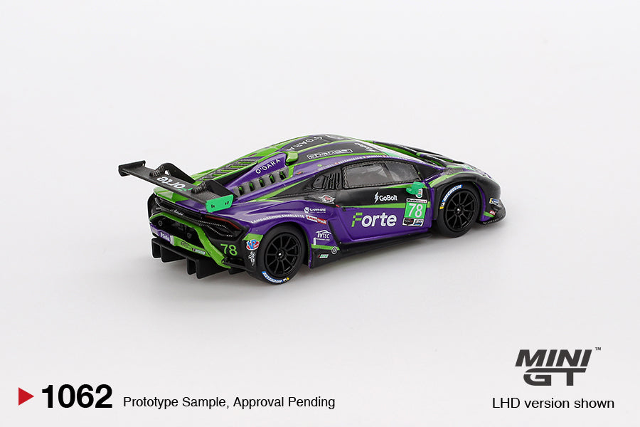 MINI GT #1062 Lamborghini Huracán GT3 EVO2 #78 Forte Racing 2024 IMSA Daytona 24 Hrs BLISTER