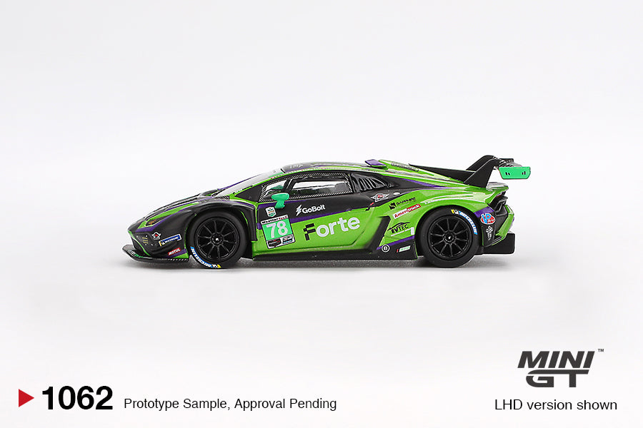 MINI GT #1062 Lamborghini Huracán GT3 EVO2 #78 Forte Racing 2024 IMSA Daytona 24 Hrs BLISTER