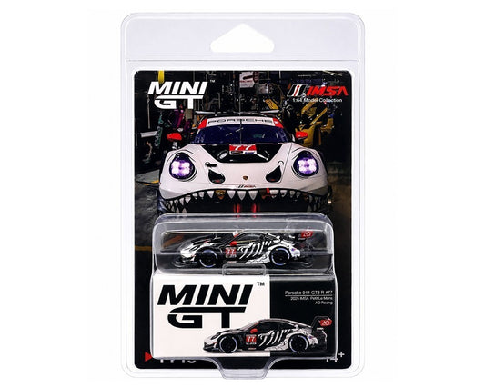 Mini GT #1143 - Porsche 911 GT3 R #77 AO Racing 2025 IMSA Petit Le Mans Skeleton Rexy BLISTER